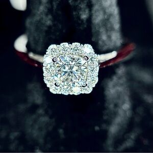 Cushion Halo Moissanite Engagement Ring Sterling Silver Size 8 | 0.86CT Sparkle